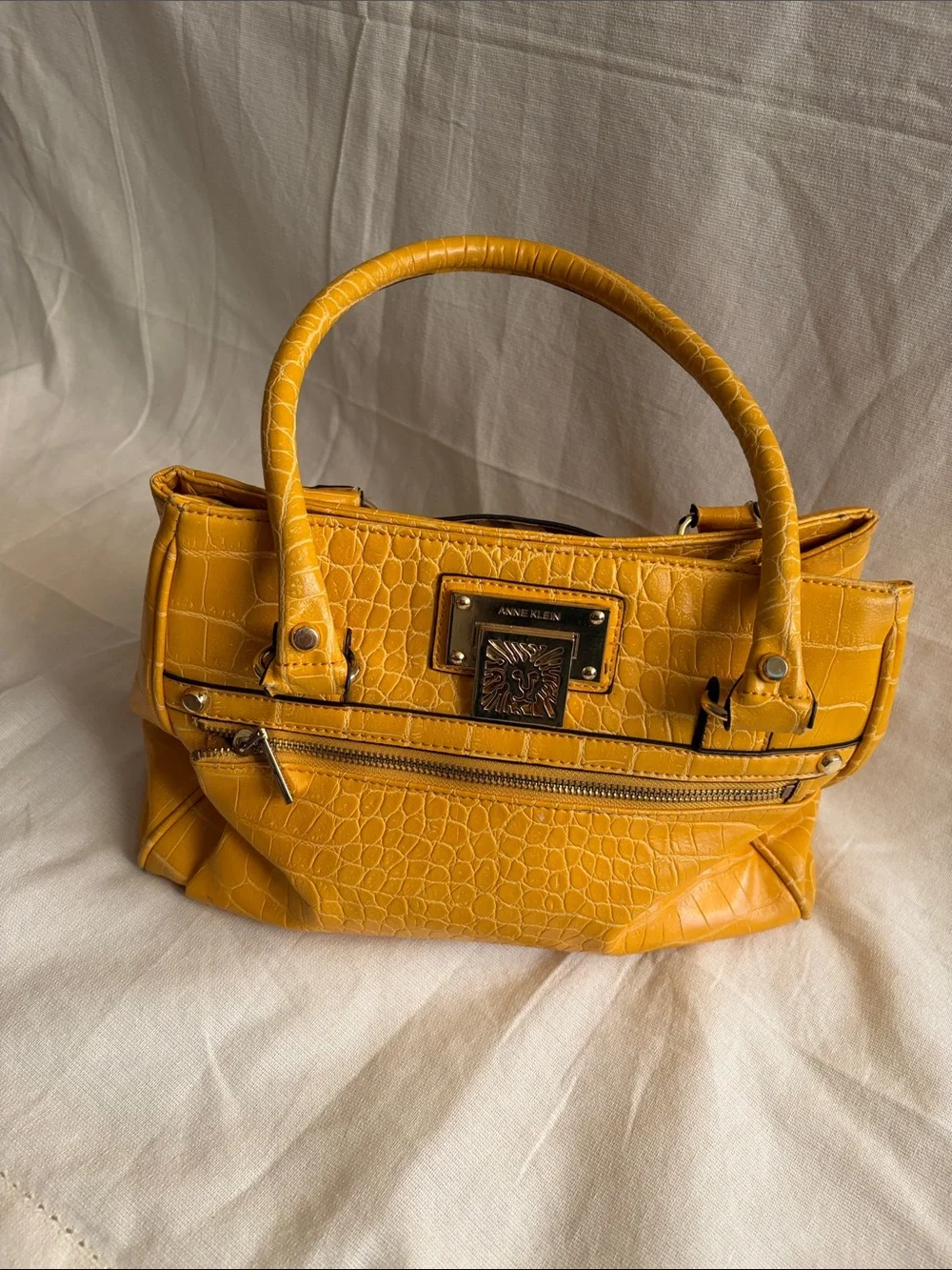 Anne Klein Mustard Croc-Embossed Top-Handle Satchel